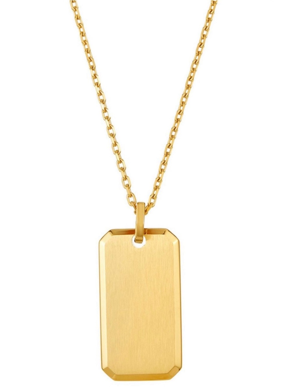 Gold Colored Rectangular Dog Tag Pendant Chain Necklace